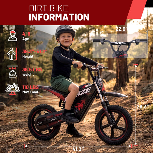HP01E 36V 350W Electric Dirt Bike for Kids, 2 Speed Modes, Electric Motorcycle Up to 15.5 MPH & 9.5 Miles Long-Range.