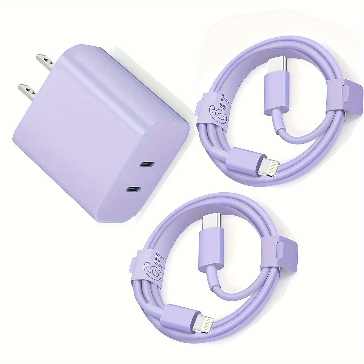Fast Charging Secure Power Adapter With Dual PD20W USB-C Charger And 2 Type-C To Lightning Cables For IPhone 14/13/12/11/XS/XR