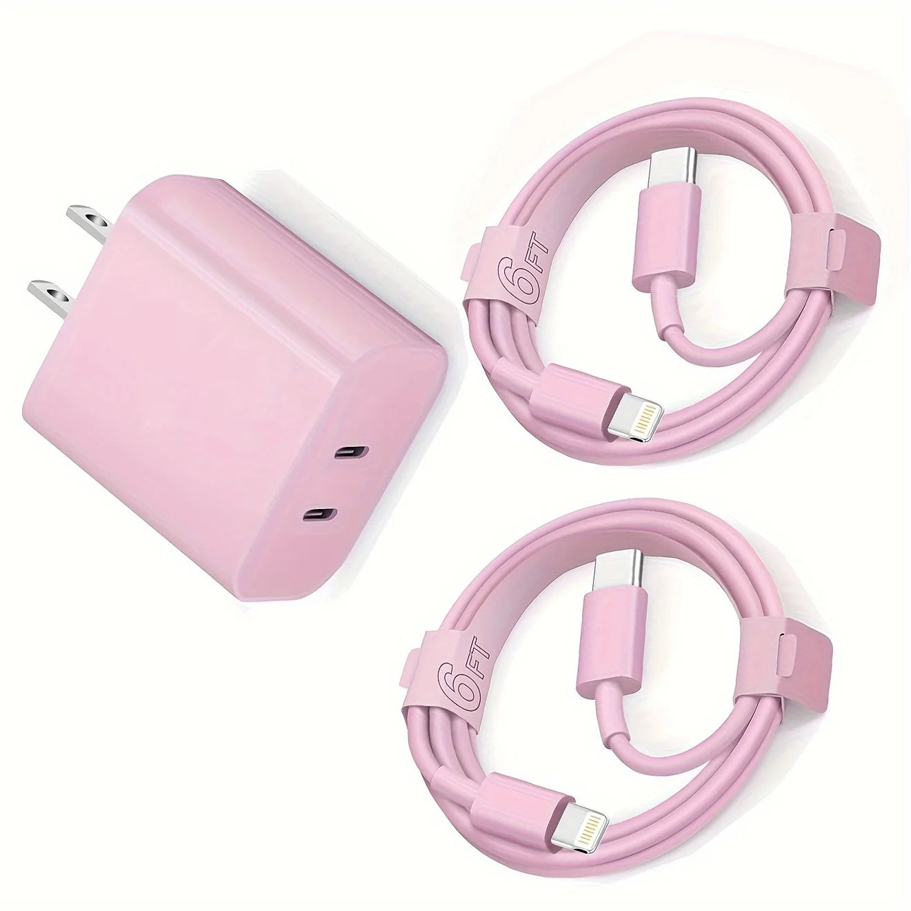 Fast Charging Secure Power Adapter With Dual PD20W USB-C Charger And 2 Type-C To Lightning Cables For IPhone 14/13/12/11/XS/XR