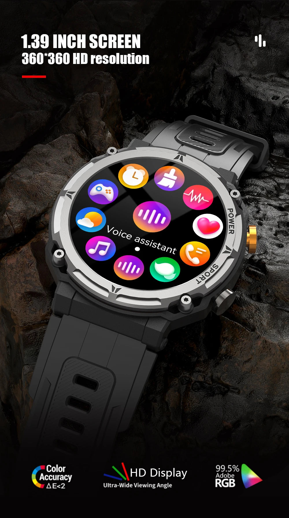 Smart Watch 1.39" Fitness Trackers With Sleep Monitor,1ATM Deep Waterproof,Long battery life,for iPhone and Android