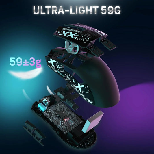 X11 Wireless Gaming Mouse with RGB Magnetic Charging Dock, Wired/2.4G/BT, 22K DPI, Ultralight 59g Tri-Mode with Tape