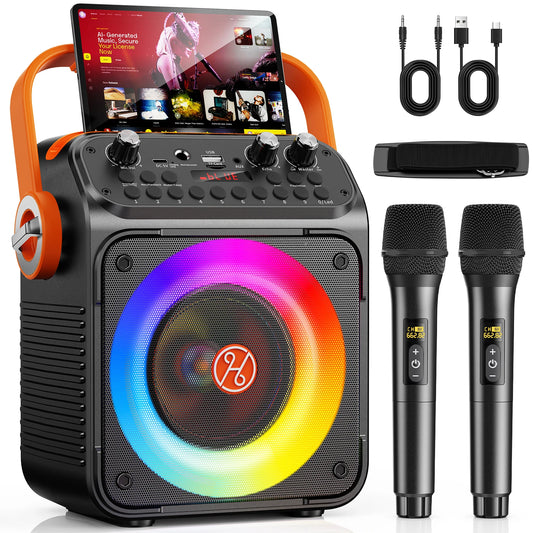 T35 High Power Karaoke Bluetooth Speaker Music Rhythm Light 360 Degree Stereo Surround Wireless Subwoofer with Dual Microphone