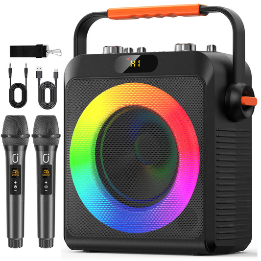 Karaoke Machine with 2 Microphones, Portable Bluetooth Speaker with RGB Light, Karaoke System for Karaoke Home Party