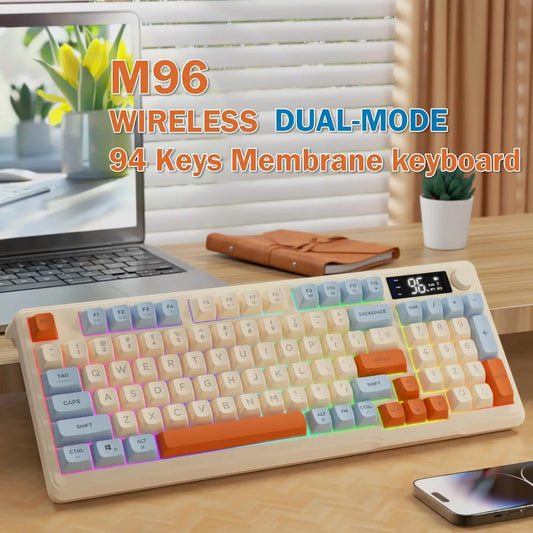 Wireless Gaming Keyboard with Display Screen & Knob, Bluetooth/2.4GHz Quiet Membrane Keyboard, 3000mAh Rechargeable