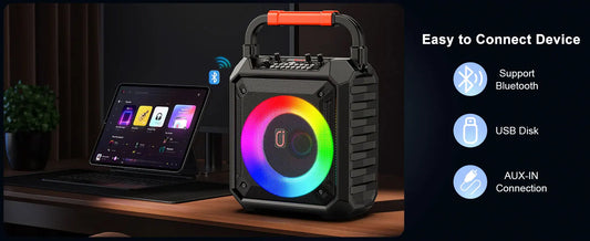 T17-T Wireless Bluetooth Speaker, Karaoke Machine with 2 Microphone, Home Karaoke System with LED Light