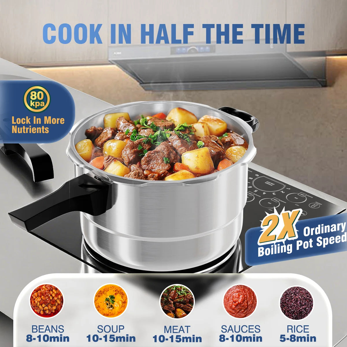 6-16 Qt Aluminum Pressure Cooker with Release Valve & Protective Devices, Compatible with Gas & Induction, Rack Included