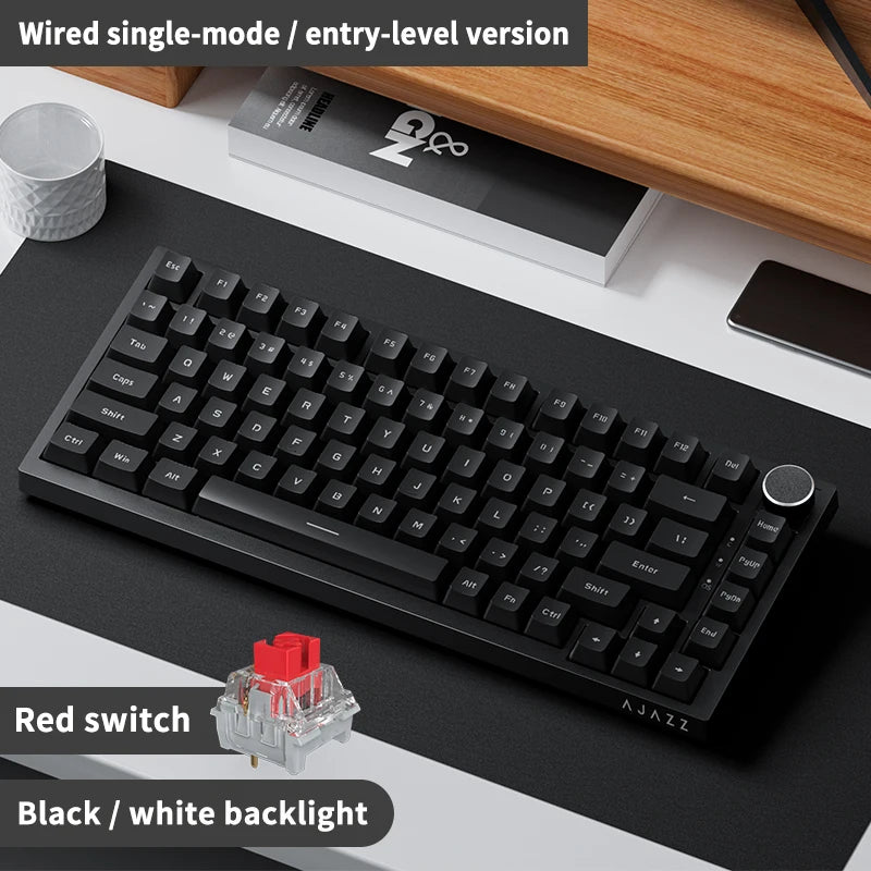 AK820 Wired Gaming Keyboard Red Switch 75% Layout Ergonomic Hot-swappable Detachable Cable