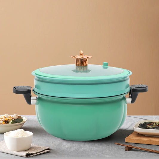 Pumpkin Shaped Micro Pressure Cooker 8L with Steamer, Orange/Green, for Gas & Induction Cooktops