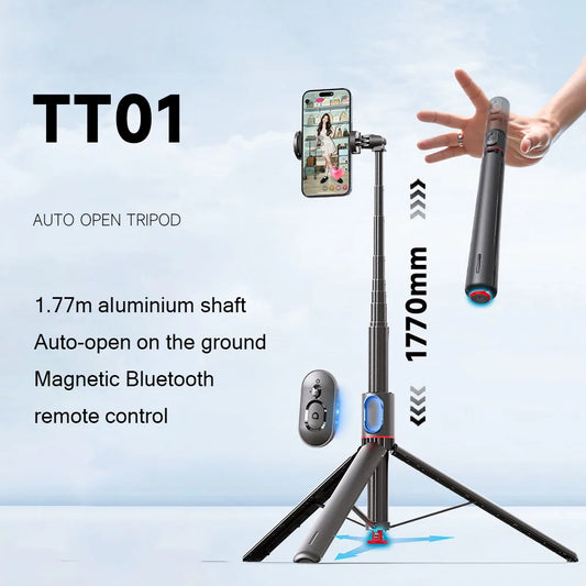 1.77M Magnetic Bluetooth Remote Control Jumping Selfie Stick Tripod – Portable Phone Holder for Live Photo & Vlog, Throwing Pole