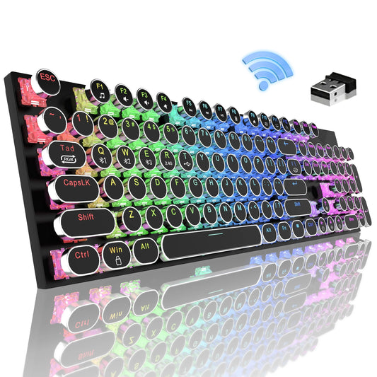 RGB Wireless Punk Typewriter Mechanical Keyboard Round Keycaps And RGB 104-Key Game Office Triple Mode Wireless 5.0/2.4G/Wired