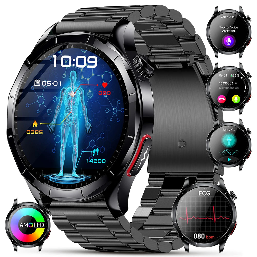 AI-GPT Nursing Grade Health Smart Watch Body Fat Uric Acid ECG+PPG Body Fat BP HD Call Sports Smart Watch For Men Women