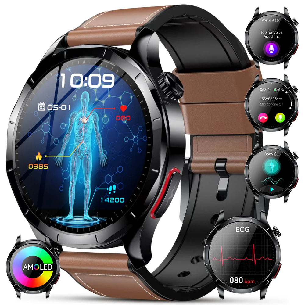AI-GPT Nursing Grade Health Smart Watch Body Fat Uric Acid ECG+PPG Body Fat BP HD Call Sports Smart Watch For Men Women