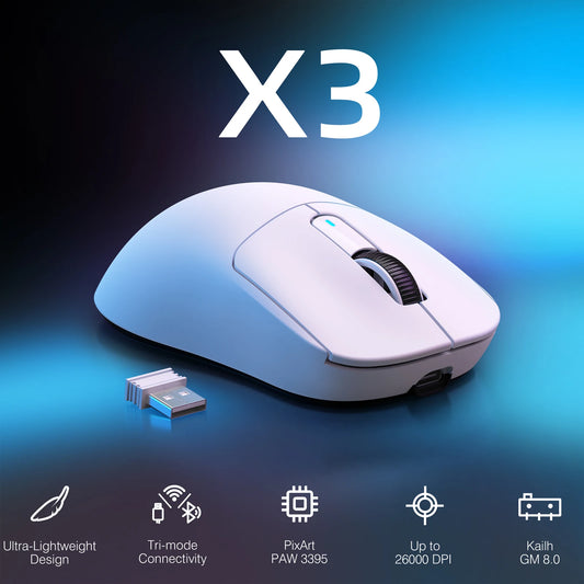 X3 Wireless Gaming Mouse,49g Ergonomic PC Mouse, Triple Modes PAW3395 26K DPI Optical Sensor, Programmable Buttons