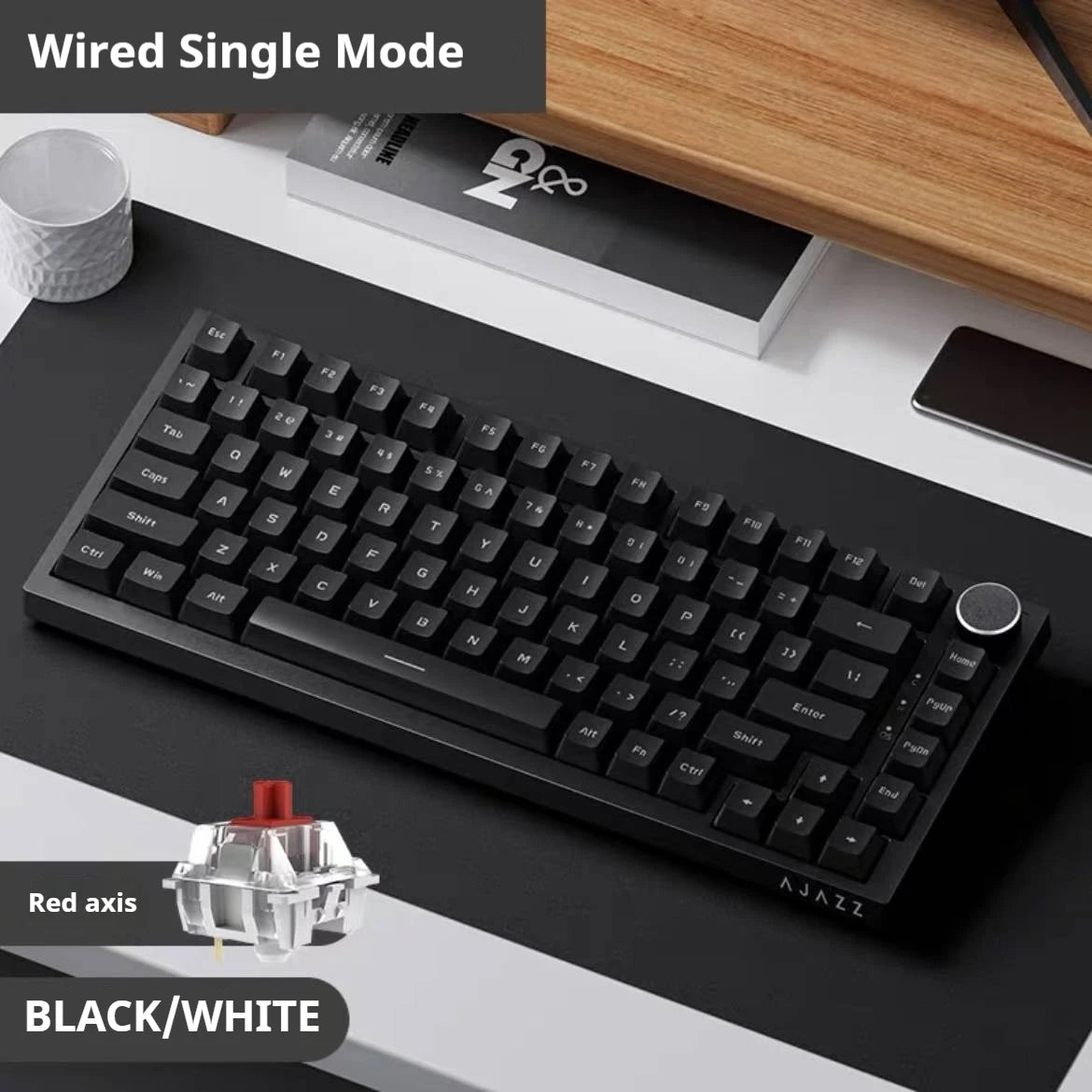 AK820 Wired Mechanical Gaming Keyboard 75% Layout 82 Key Hot-Swappable Design Metal Volume Knob Ideal Esports Office Use