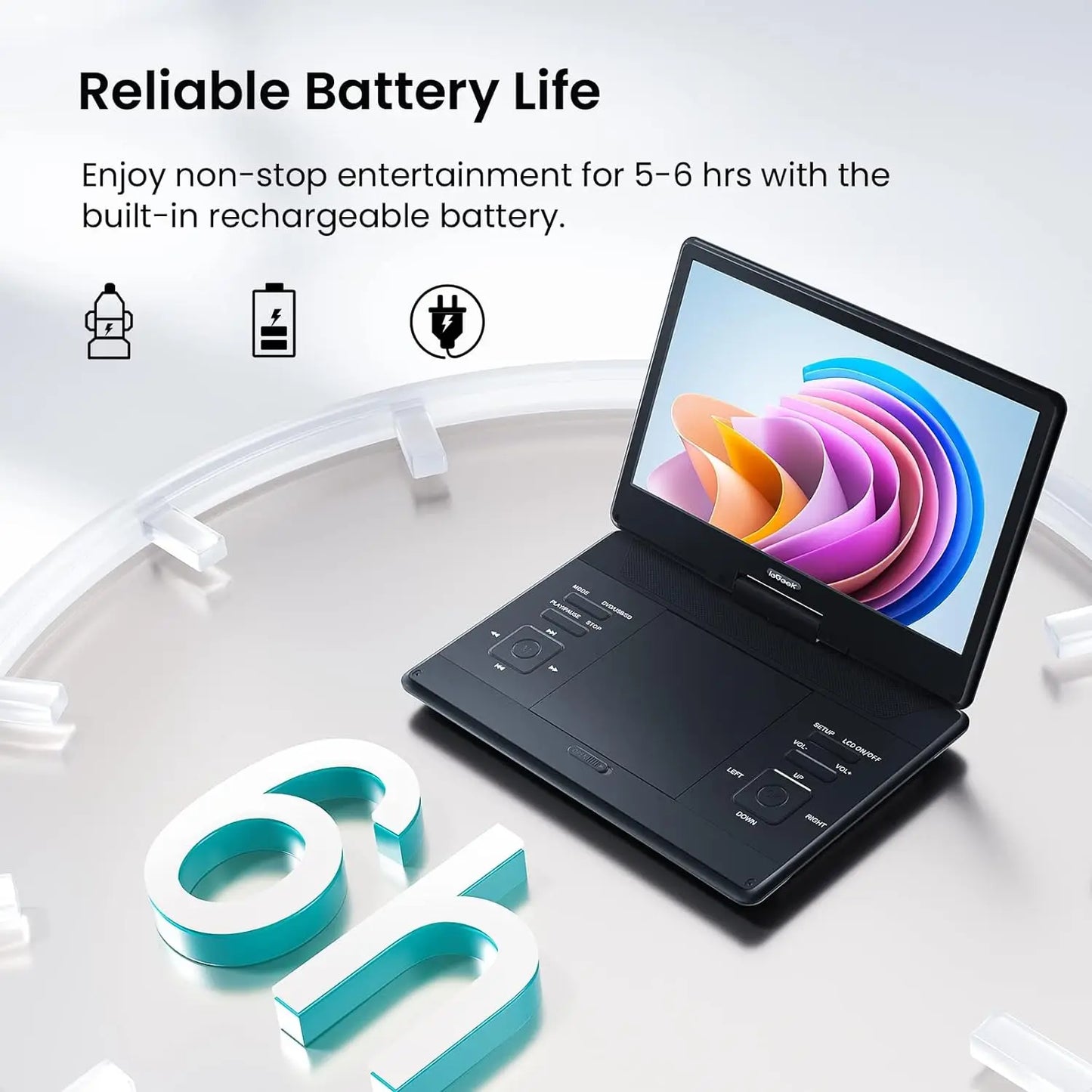 15.9" Portable DVD Player - with 14.0" Large HD Screen, 6 Hours Rechargeable Battery, High Volume Speakers