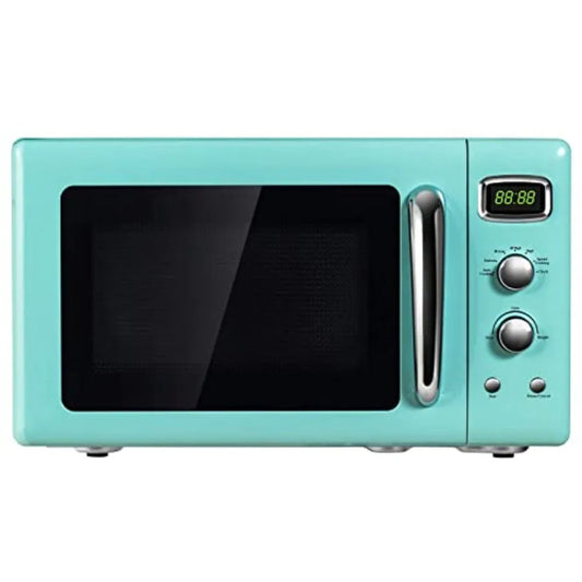 Retro Microwave Oven 900W 0. 9Cu.Ft Small Countertop with Defrost, Auto Cooking, LED Display, Pull Handle, Easy Clean Stainless Steel