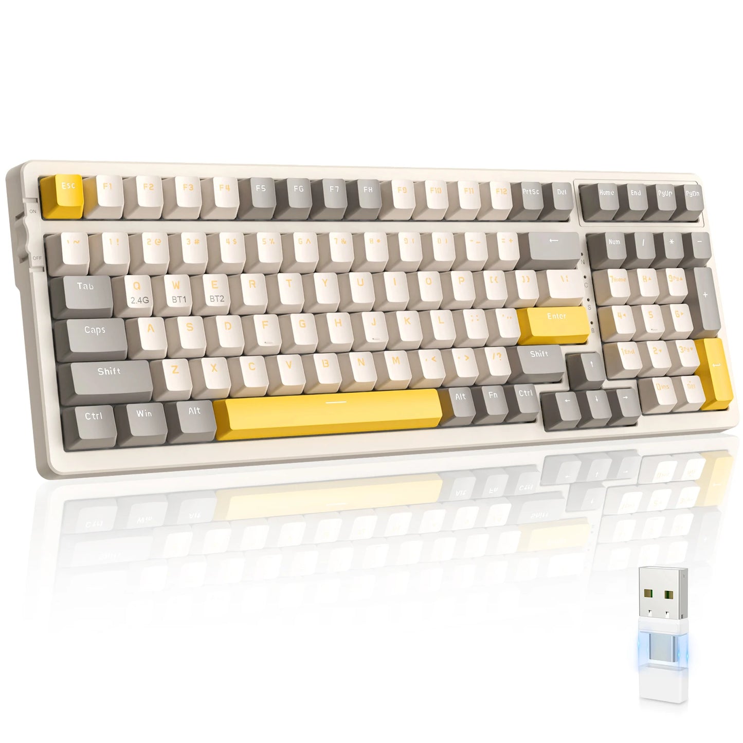K96 Wireless Mechanical Keyboard, Dual Mode 2.4G/BT5.0 2-in-1 Receiver, 100 Keys Hot Swappable Red Switches Gamin