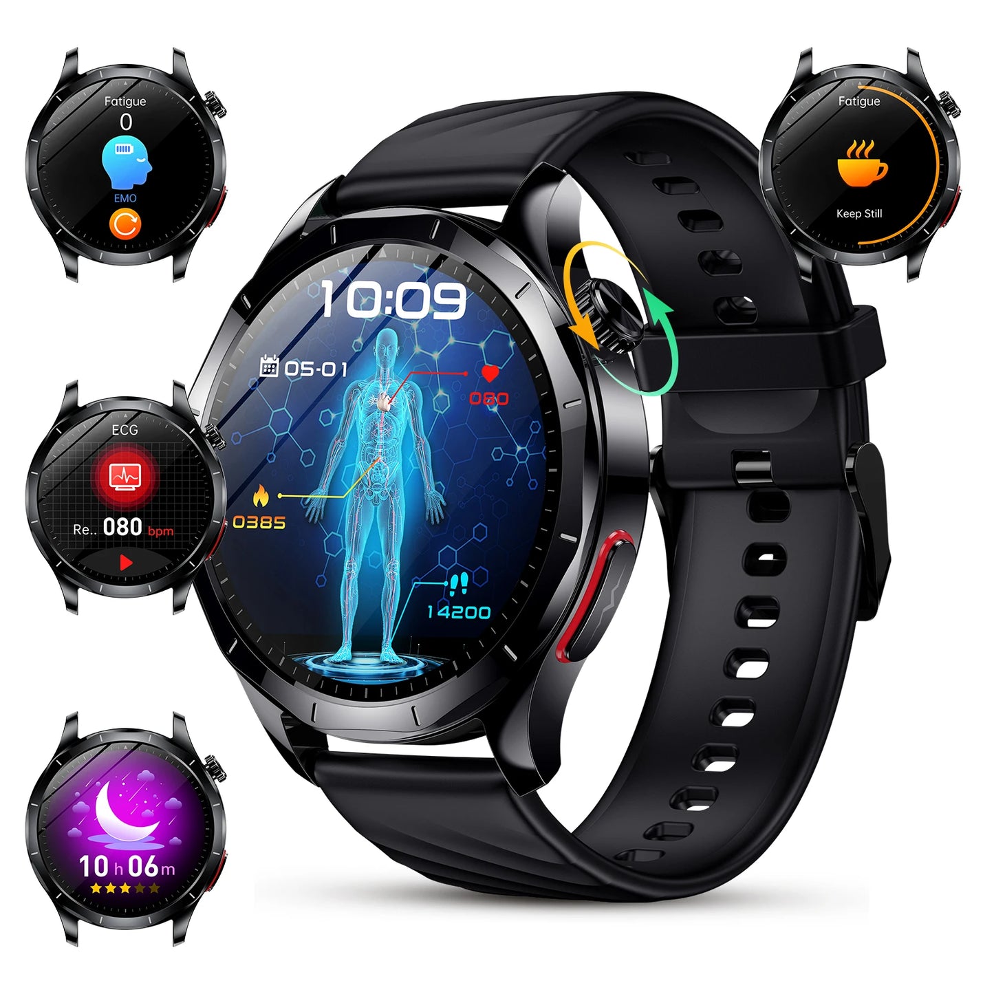 AI-GPT Nursing Grade Health Smart Watch Body Fat Uric Acid ECG+PPG Body Fat BP HD Call Sports Smart Watch For Men Women