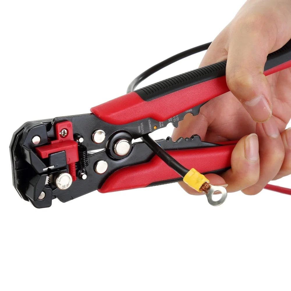 8" Self-Adjusting Wire Stripper Tool 24-10 AWG Crimper Cutter Integrated Wire Stop Micro-Adjust Knob Soft Grip Handle New