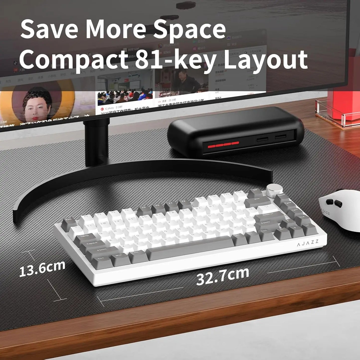 AK820 Wired Gaming Keyboard Red Switch 75% Layout Ergonomic Hot-swappable Detachable Cable
