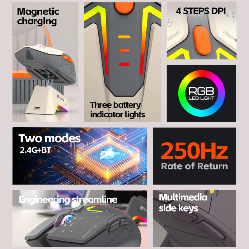 H2 Mouse, lightweight S205, three-mode wireless Bluetooth mouse for gaming, charging, RGB lighting
