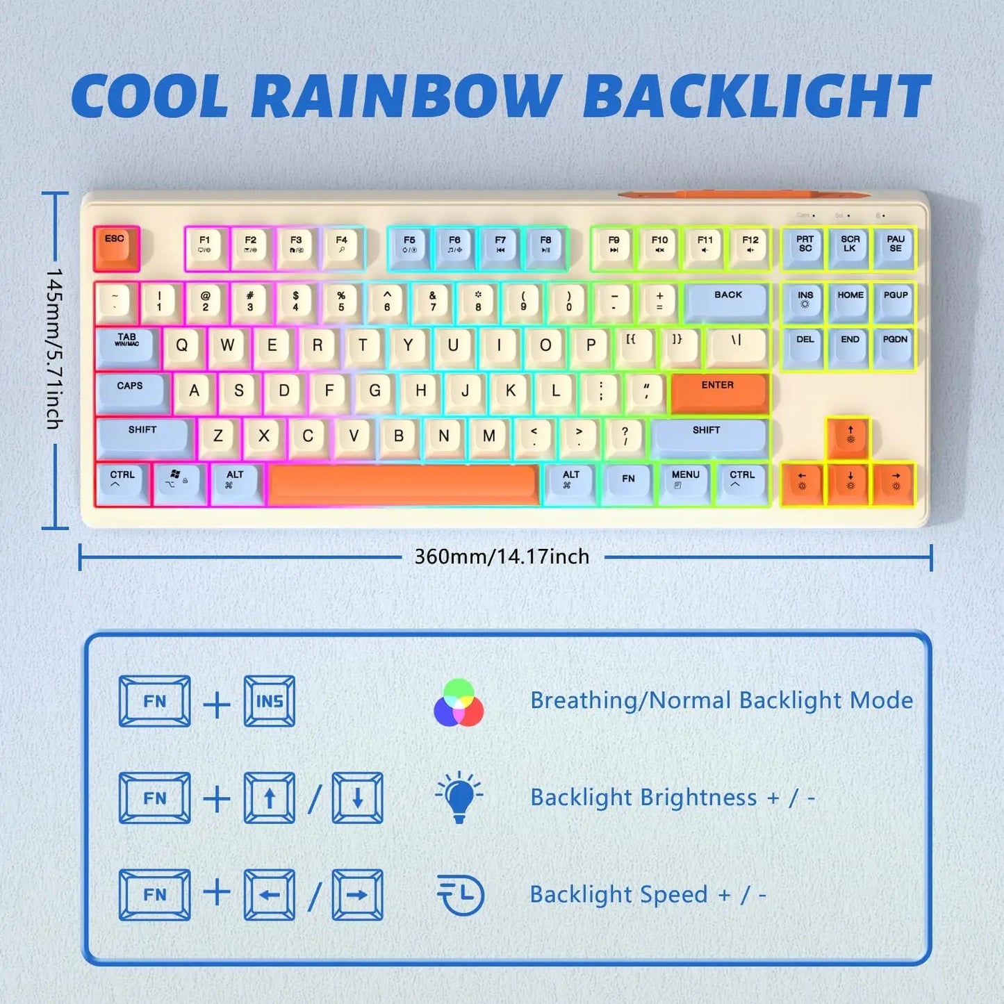 M87 80% Wireless TKL RGB Backlit BT5.0 & 2.4G & Wired PBT Material Mechanical Feeling Gaming Keyboard