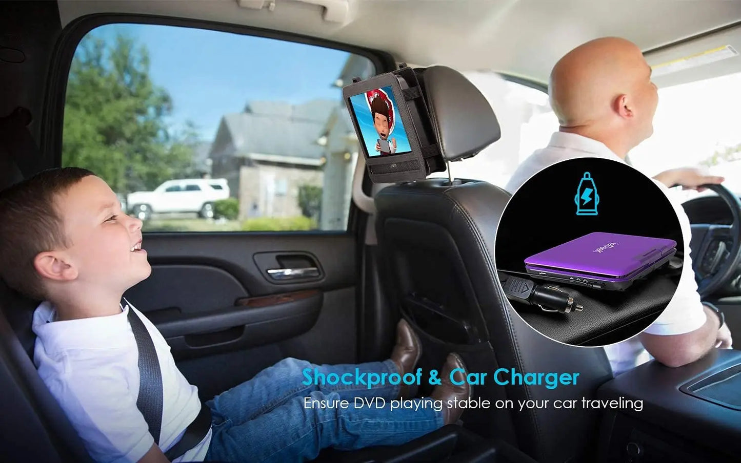 Portable DVD Player 12.5", with 10.5" HD Swivel Screen, Car Travel DVD Players 5 Hrs. Rechargeable Battery