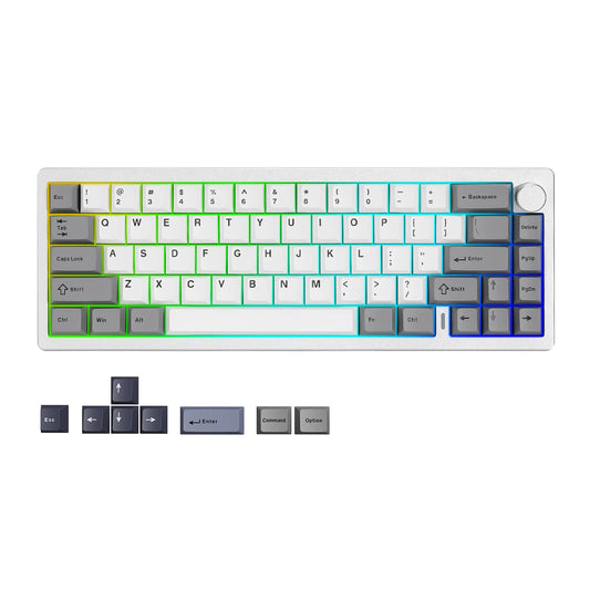 AL68 Silver Wireless Custom Mechanical Keyboard, QMK/VIA Aluminum Keyboard, Hot Swap Gasket Gaming Keyboard with Knob