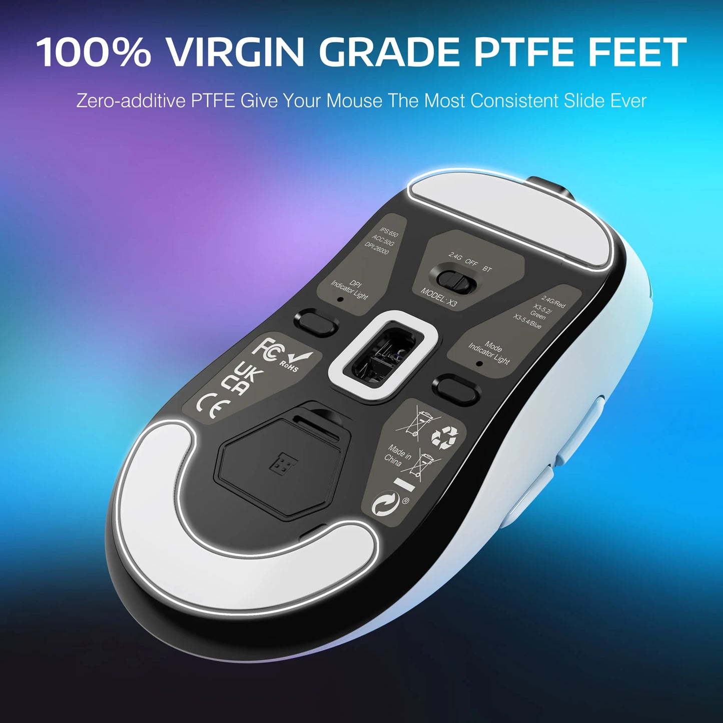 X3 Wireless Gaming Mouse,49g Ergonomic PC Mouse,Triple Modes PAW3395 26K DPI Optical Sensor