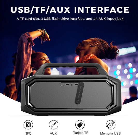 80W Speakers Bluetooth Wireless, Portable Outdoor Speakers Loud with Bass Boost, Stereo Pairing, Reverse Charging, IPX6 W