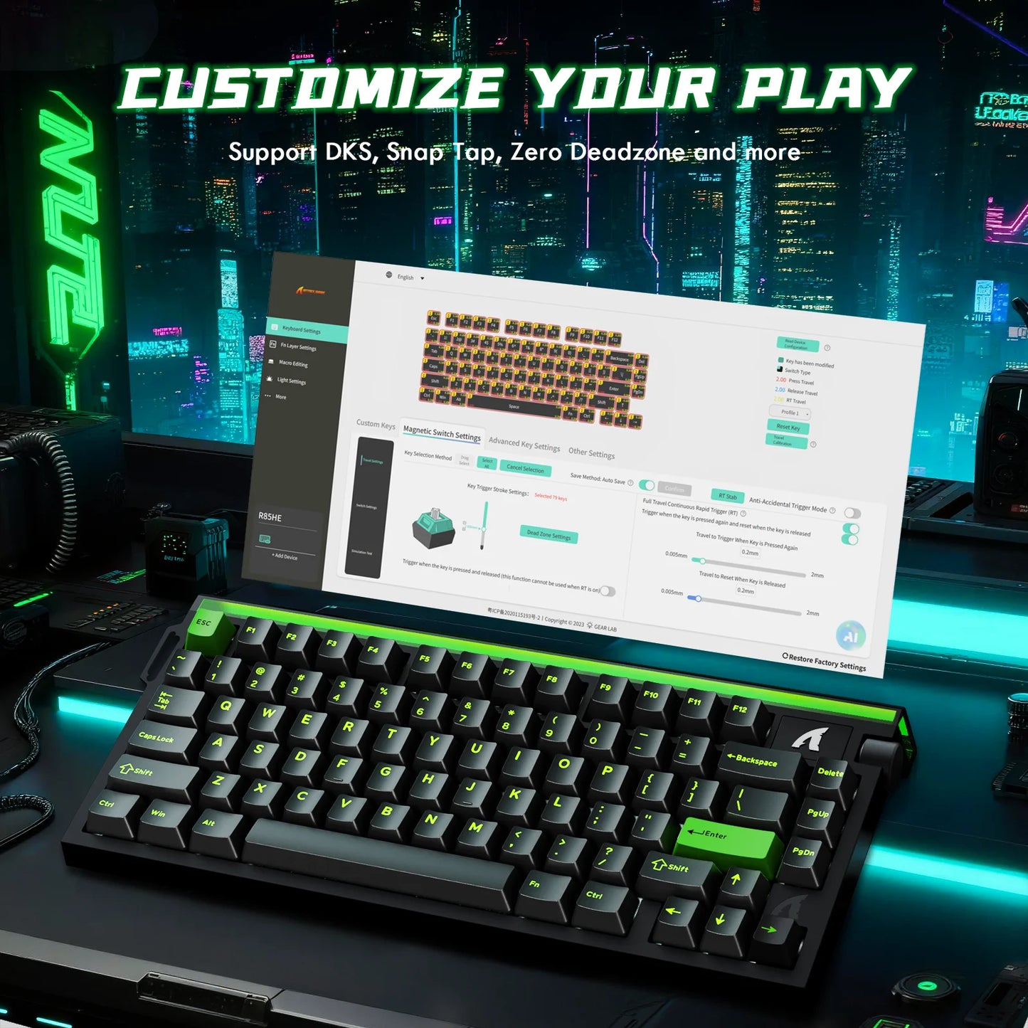 R85 HE Wired 75% Hall Effect Rapid Trigger Mechanical RGB Gaming Keyboard with 8K Polling,0.05mm RT Accuracy