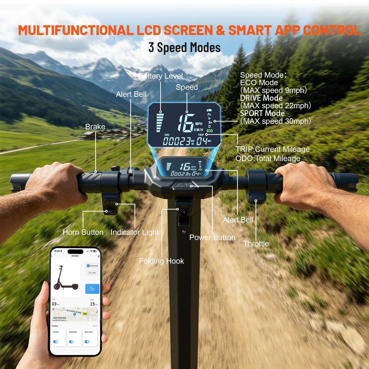 Electric Scooters Adults-1200W Dual Motor 30 MPH Fast Scooter 31 Miles+ Long Range Battery E Scooter for Adult 10'' Off Road Tires Foldable E-Scooters