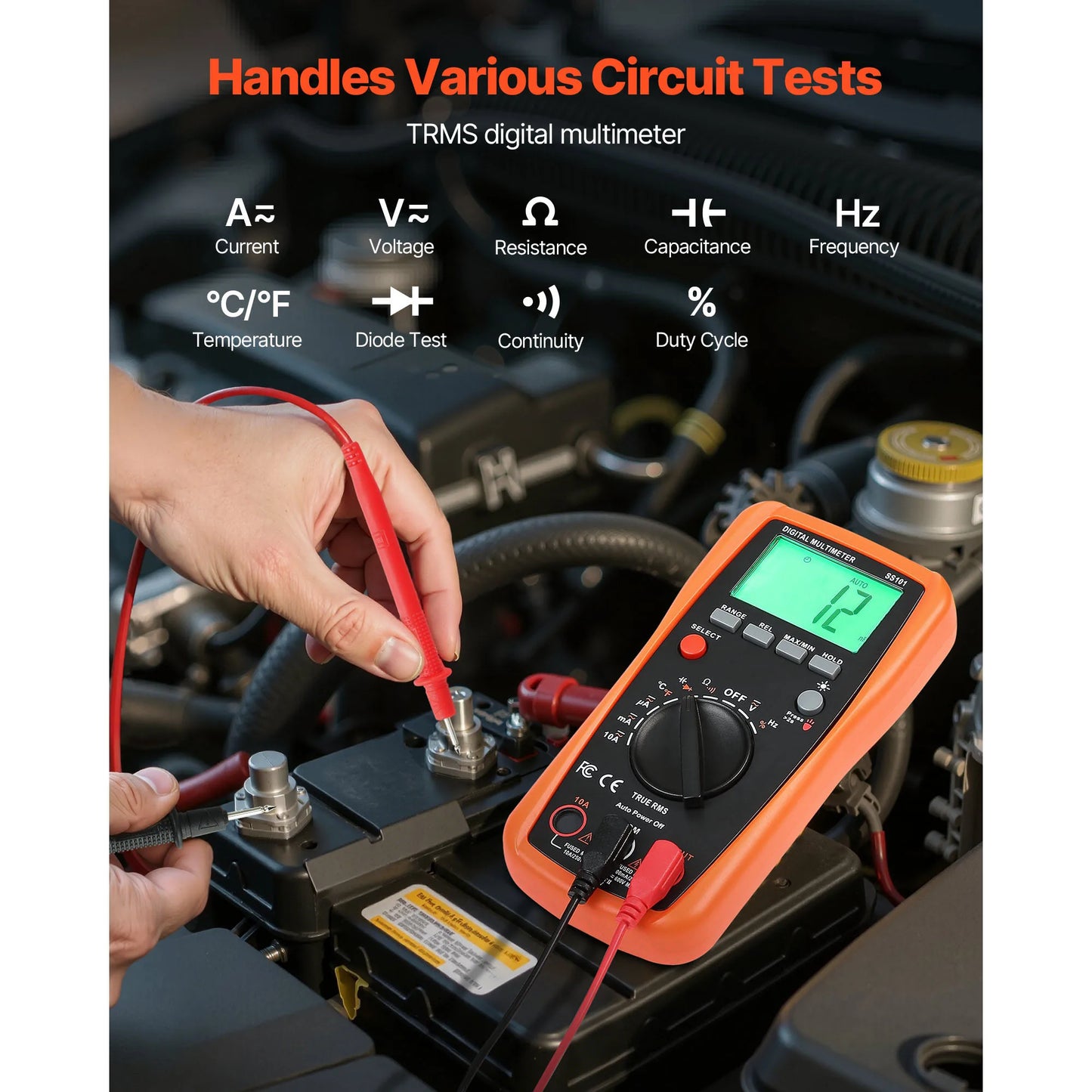 Digital Multimeter TRMS DC/AC Voltmeter Current Tester Auto-Ranging Multimeter for Current Voltage Resistance Measurement