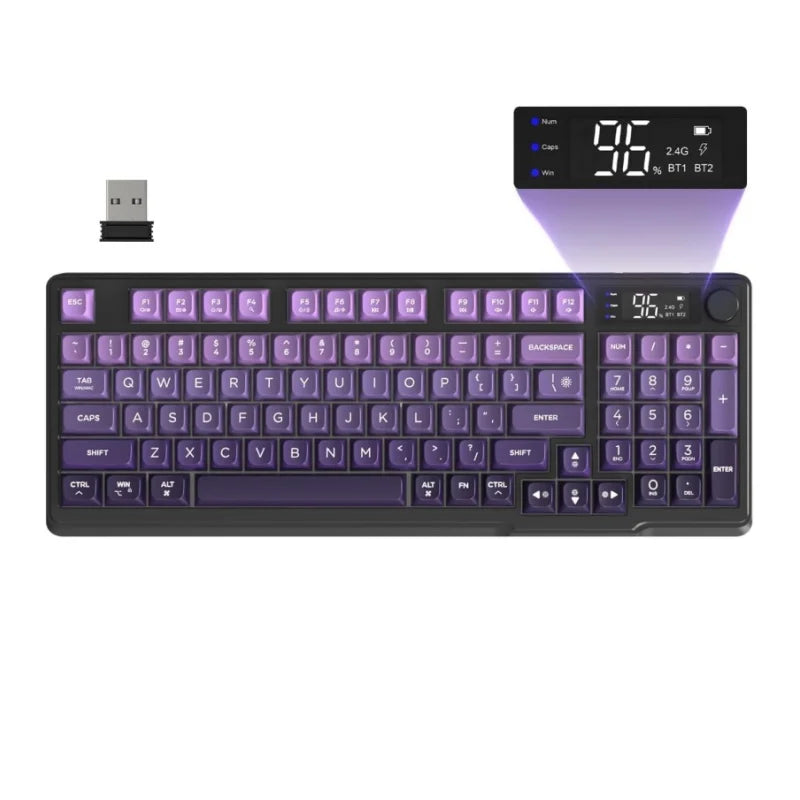 M96 Wireless Gaming Keyboard Creamy Membrane with Rainbow Backlight, Media Knob, LCD Screen, Dual Mode-Bluetooth/2.4Ghz, Ball Shape