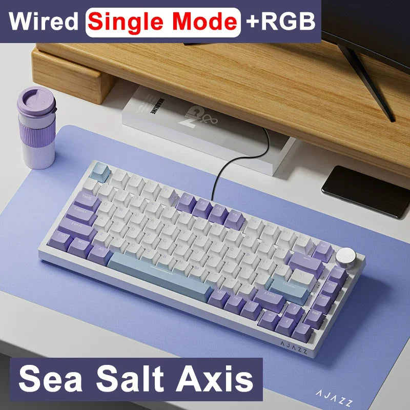 AK820 Wired Mechanical Gaming Keyboard 75% Layout 82 Key Hot-Swappable Design Metal Volume Knob Ideal Esports Office Use