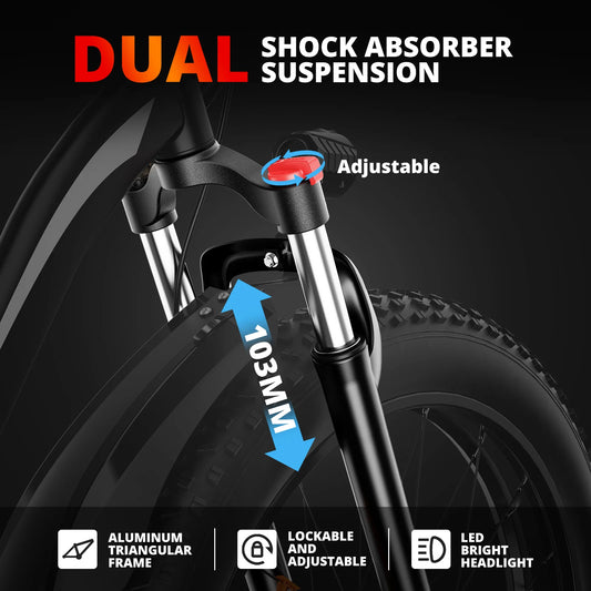 Electric Bike EB26 Adults Electric Bicycle Peak 1500W 48V 15AH e bike 26" Fat Tire Mountain Bike 31mph Electric Dirt Bike