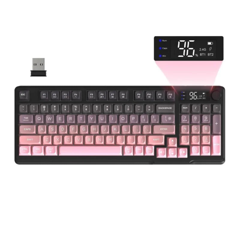 M96 Wireless Gaming Keyboard Creamy Membrane with Rainbow Backlight, Media Knob, LCD Screen, Dual Mode-Bluetooth/2.4Ghz, Ball Shape