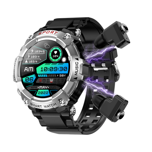 Smart Watch AMOLED Display with In-Ear Bluetooth Headset, Heart Rate, Blood Pressure, Oxygen Saturation Monitoring, HD Audio