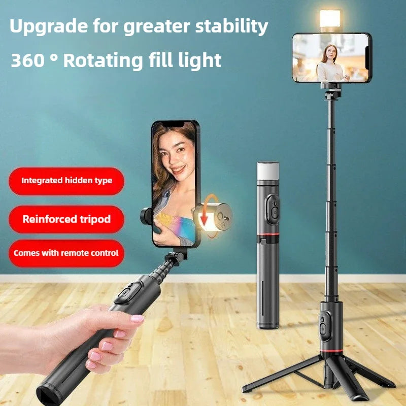 Wireless Bluetooth Handheld Selfie Stick Tripod – Extendable Monopod with Remote, for Huawei, iPhone 17, Xiaomi Phone Live