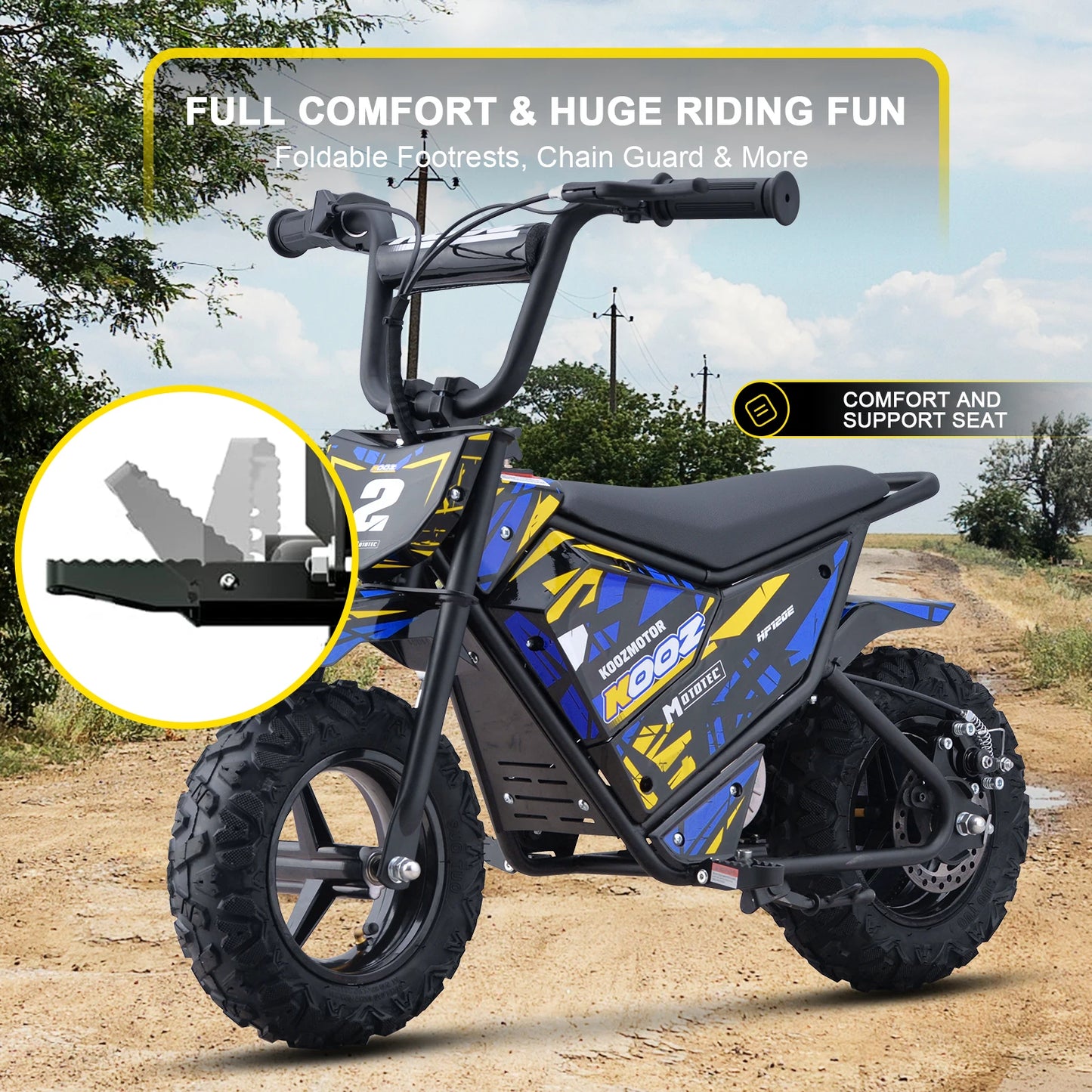 HP120E 24V 250W Electric Dirt Bike for Kids, 2 Speed Modes, Electric Motorcycle Up to 10 MPH & 7.5 Miles Long-Range.
