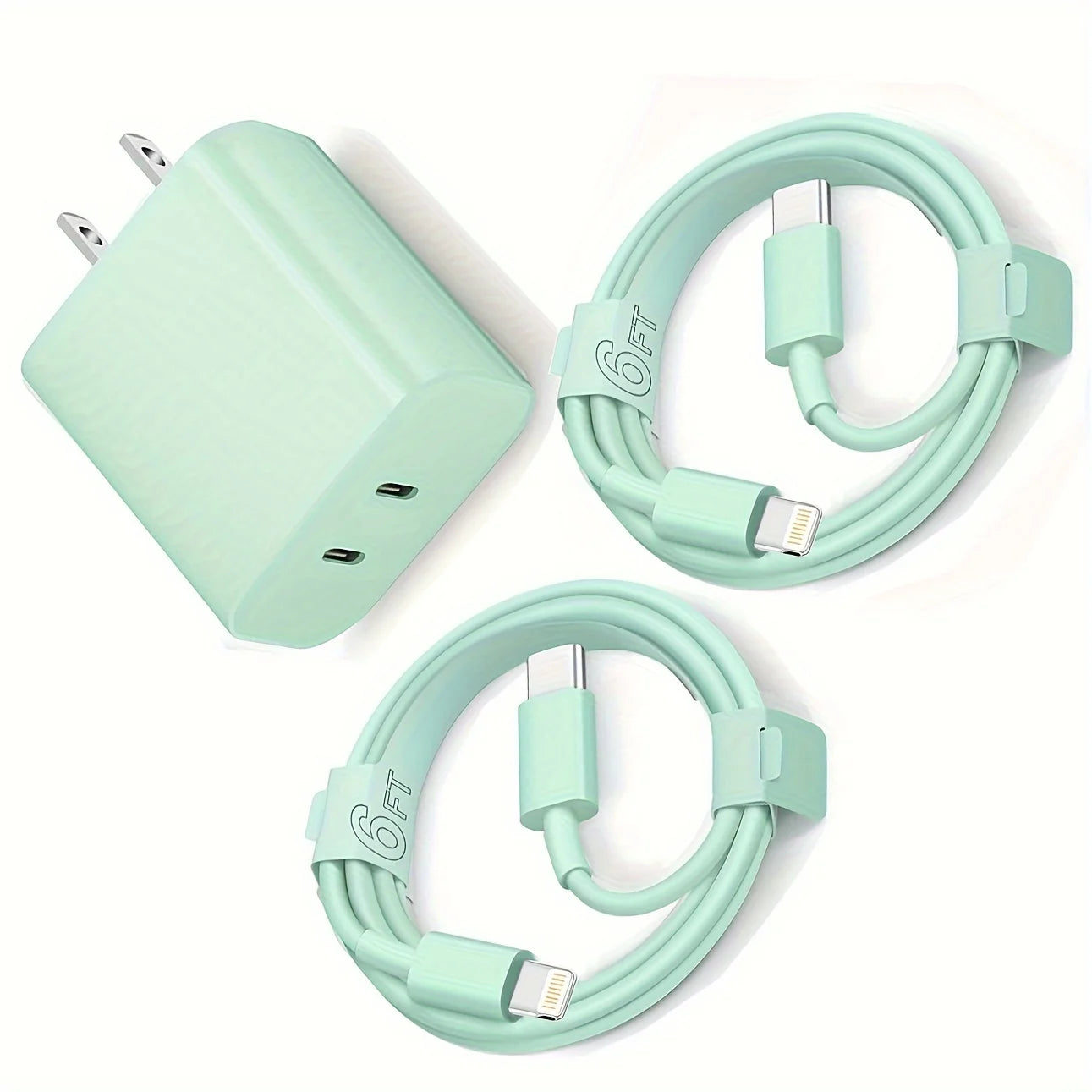 Fast Charging Secure Power Adapter With Dual PD20W USB-C Charger And 2 Type-C To Lightning Cables For IPhone 14/13/12/11/XS/XR