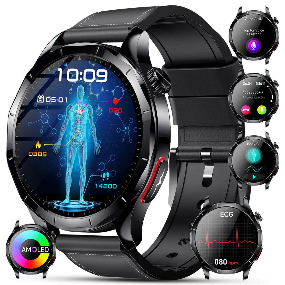 AI-GPT Nursing Grade Health Smart Watch Body Fat Uric Acid ECG+PPG Body Fat BP HD Call Sports Smart Watch For Men Women