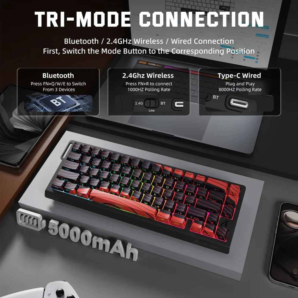 X68PRO HE Wireless Rapid Trigger Gaming Keyboard with Adjustable Actuation, Hot-Swap,RGB Backlit,BT/2.4GHz/Wired