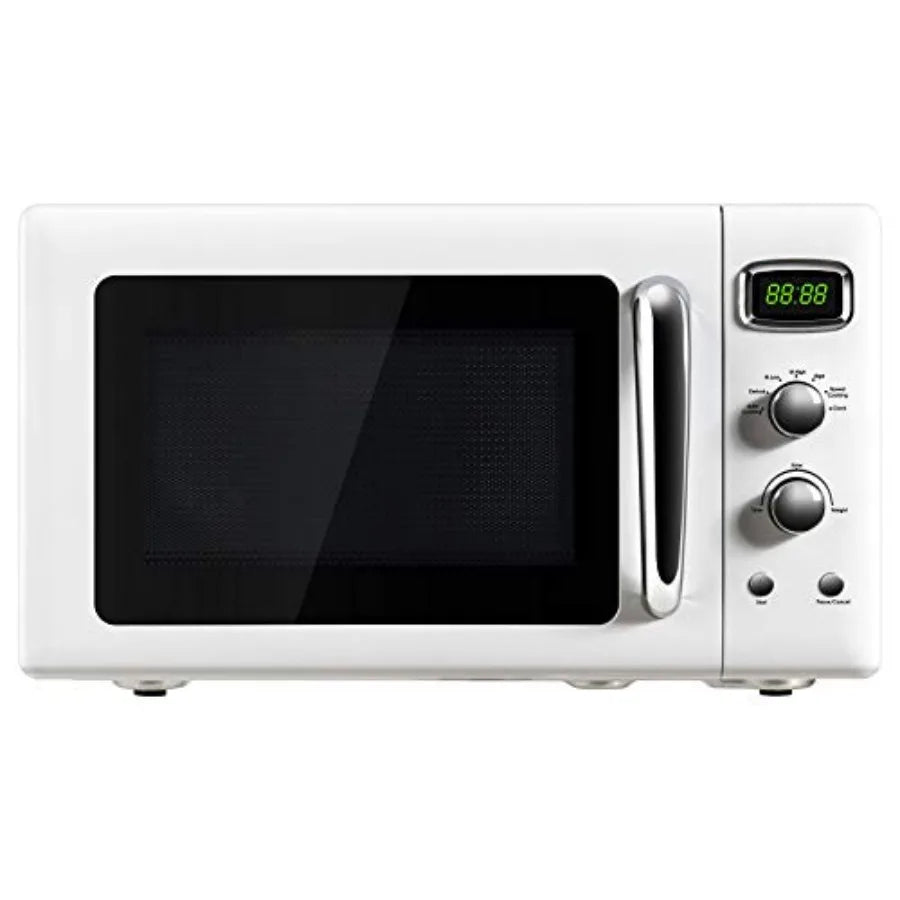 Retro Microwave Oven 900W 0. 9Cu.Ft Small Countertop Microwave with Defrost, Auto Cooking, LED Display, Pull Handle, Easy Clean Stainless