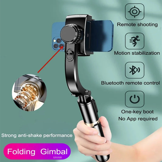 2024 New Gimbal Stabilizer Selfie Stick Wireless Foldable Tripod with Bluetooth Shutter Monopod for IOS Android