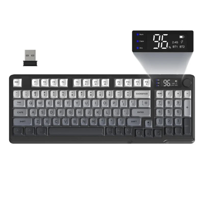 M96 Wireless Gaming Keyboard Creamy Membrane with Rainbow Backlight, Media Knob, LCD Screen, Dual Mode-Bluetooth/2.4Ghz, Ball Shape