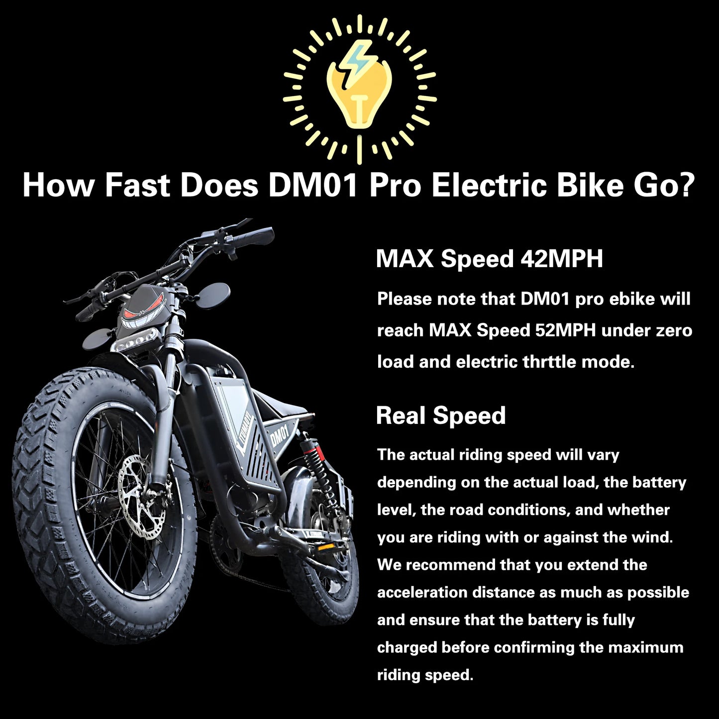 DM01 2000W Moto Electric Bicycle 60V30AH Battery Color Display 42 MPH E Bike UL2849