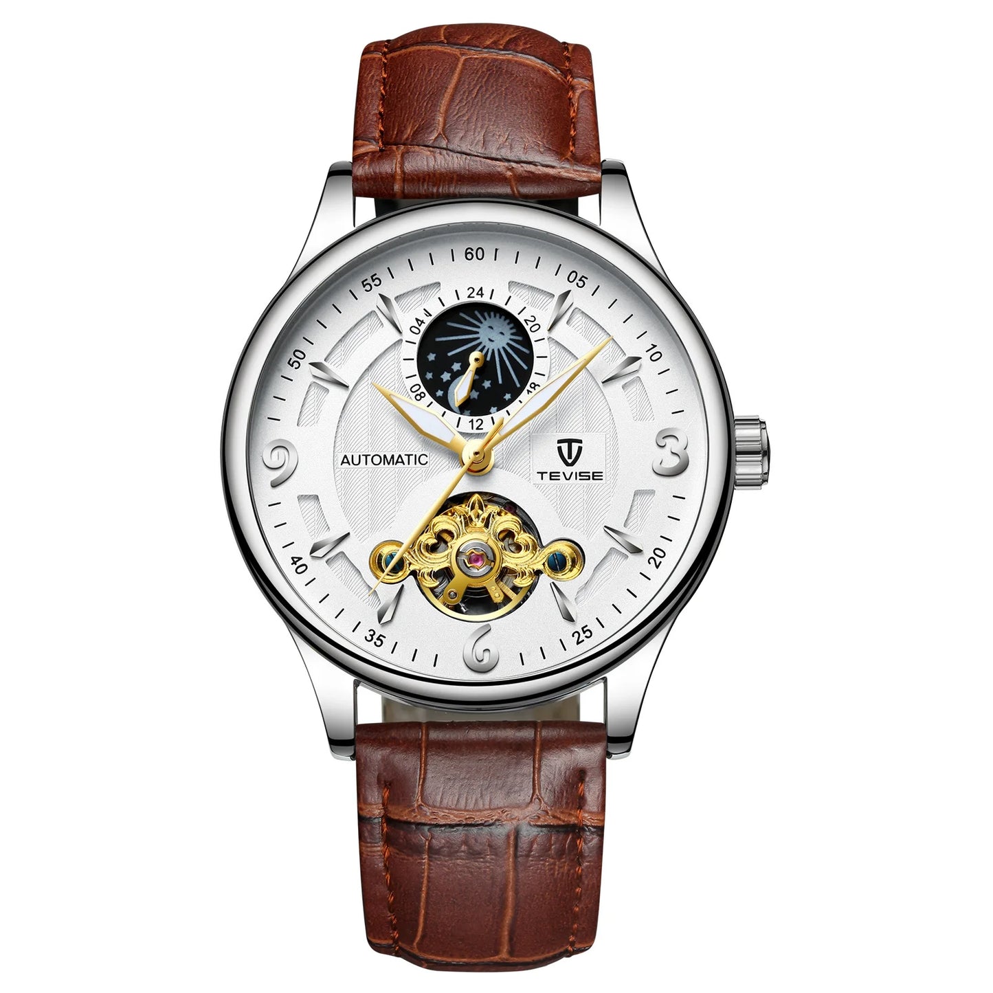Men's Mechanical Watch Fashion Business Skeleton Alloy Case Leather Strap Elegant Design