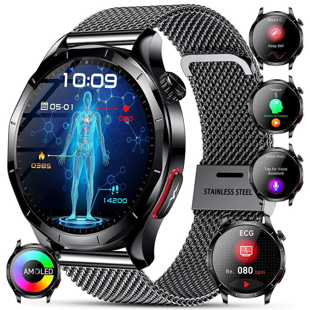 AI-GPT Nursing Grade Health Smart Watch Body Fat Uric Acid ECG+PPG Body Fat BP HD Call Sports Smart Watch For Men Women
