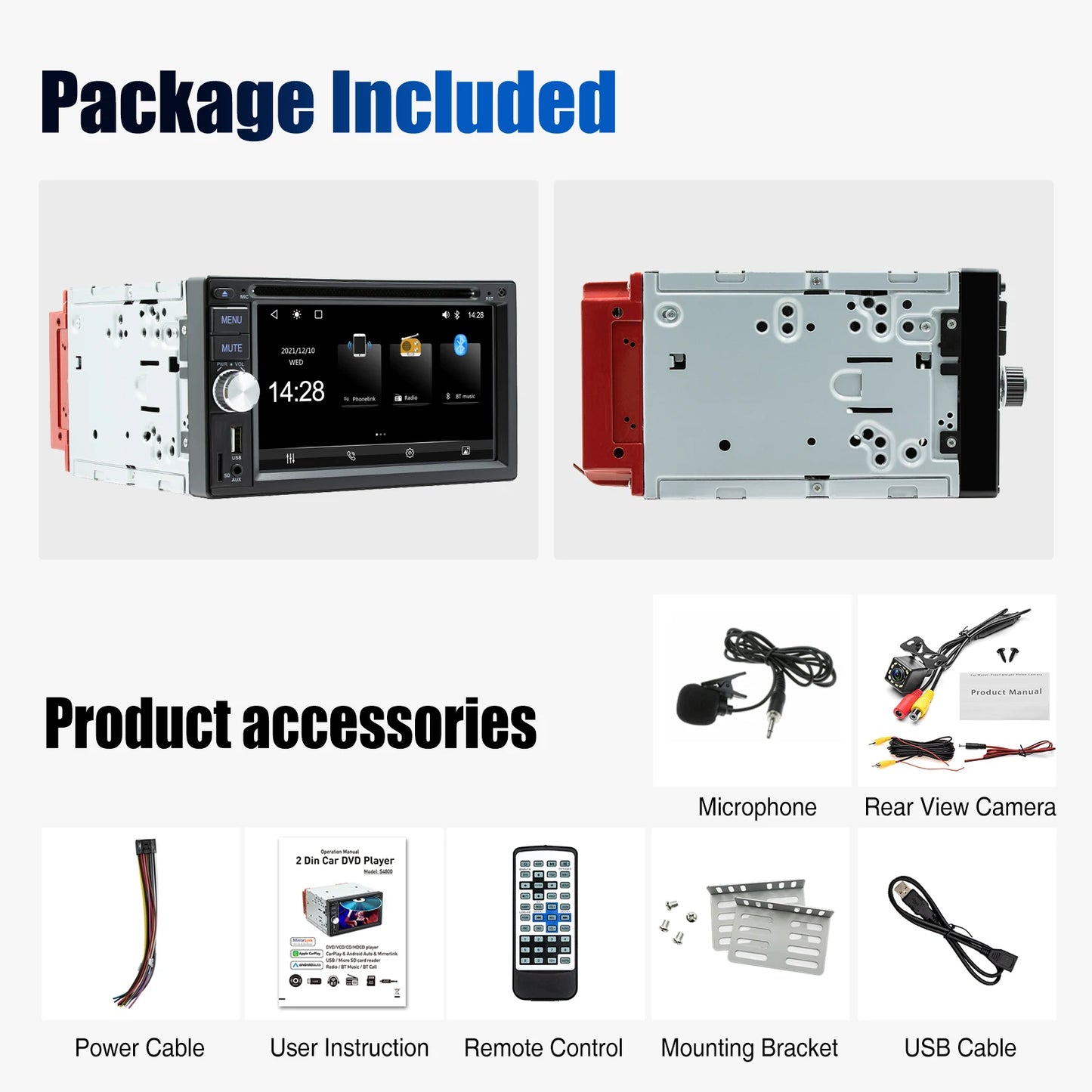 Universal 6.2 Inch Apple CarPlay Android Auto Double 2 DIN Car Stereo Radio CD DVD Player AUX FM USB MP5 Mirror Link BT